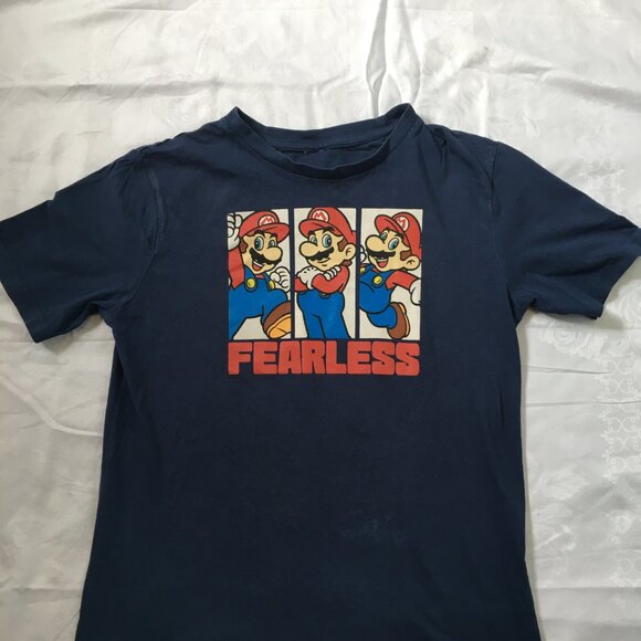 Boys Super Mario Bros Fearless Blue Short Sleeve Logo T-shirt Top Medium M 8-10 - Picture 6 of 10